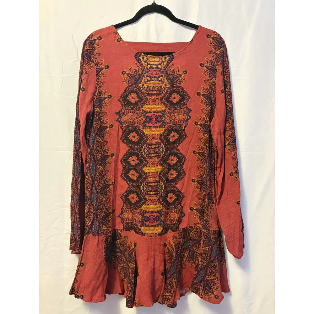 Free People Dress Rust Orange Flounce Hem Open Back Sz M